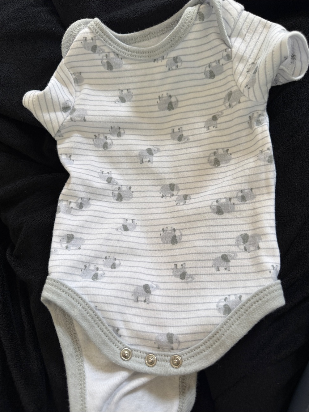 Gray & White Striped Baby One-Piece Bodysuit with Elephant Motif